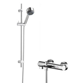 Current Wall Mount Thermostatic Bath Shower Mixer Tap with Linear Slide Rail Kit - Chrome - Balterley