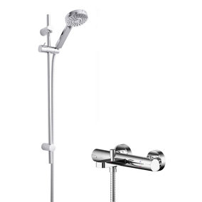 Current Wall Mount Thermostatic Bath Shower Mixer Tap with Multi Function Slide Rail Kit - Chrome - Balterley
