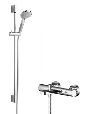 Current Wall Mount Thermostatic Bath Shower Mixer Tap with Slimline Slide Rail Kit - Chrome - Balterley