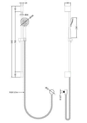 Current Wall Mount Thermostatic Bath Shower Mixer Tap with Slimline Slide Rail Kit - Chrome - Balterley - 3