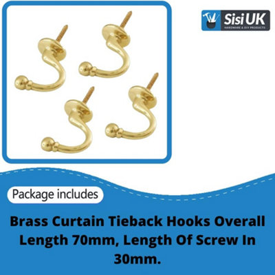 Curtain Holdbacks Brass Tie back hooks for Curtains U Shaped Ball end hooks for Curtains Clothes Hanger Pack of 4