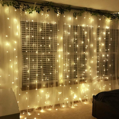 Curtain Lights Plug in, 306 LED 3m x 3m Warm White Curtain Fairy Lights, 8 Modes Hanging Fairy String Lights Mains Powered