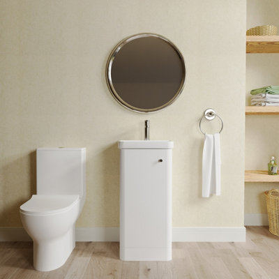 Curve Cloakroom Bundle - Floor Standing 1 Door Vanity Unit, Toilet Pan, Cistern, Seat & Mixer Tap, 400mm  Gloss White - Balterley