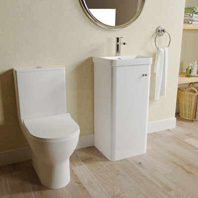 Curve Cloakroom Bundle - Floor Standing 1 Door Vanity Unit, Toilet Pan, Cistern, Seat & Mixer Tap, 400mm  Gloss White - Balterley