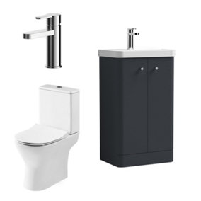 Curve Cloakroom Bundle - Floor Standing 2 Door Vanity Unit, Toilet Pan, Cistern, Seat & Mixer Tap, 500mm  Soft Black- Balterley