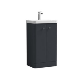 Curve Floor Standing 2 Door Vanity Basin Cloakroom Unit with Ceramic Sink - 500mm  - Satin Anthracite