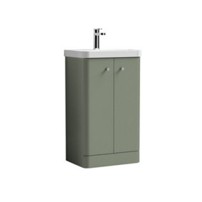 Curve Floor Standing 2 Door Vanity Basin Cloakroom Unit with Ceramic Sink - 500mm  - Satin Green
