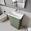 Curve Floor Standing 2 Door Vanity Unit with Ceramic Basin - 600mm  - Satin Green - Balterley