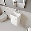 Curve Wall Hung 1 Door Vanity Basin Unit - 400mm - Gloss White with Black Round Handle (Tap Not Included)