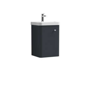 Curve Wall Hung 1 Door Vanity Unit with Ceramic Sink - 400mm  - Soft Black - Balterley