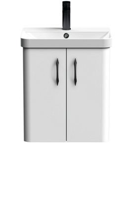 Curve Wall Hung 2 Door Vanity Basin Unit - 500mm - Gloss White with Black D Shape Handles (Tap Not Included) Price Comparisons | Compare The Build
