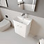 Curve Wall Hung 2 Door Vanity Basin Unit - 500mm - Gloss White with Black Round Handles (Tap Not Included)