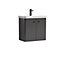 Curve Wall Hung 2 Door Vanity Basin Unit - 600mm - Gloss Grey with Black Round Handles (Tap Not Included)