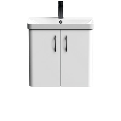 Curve Wall Hung 2 Door Vanity Basin Unit - 600mm - Gloss White with Black D Shape Handles (Tap Not Included) Price Comparisons | Compare The Build
