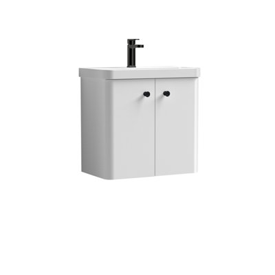 Curve Wall Hung 2 Door Vanity Basin Unit - 600mm - Gloss White with Black Round Handles (Tap Not Included) Price Comparisons | Compare The Build