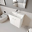 Curve Wall Hung 2 Door Vanity Basin Unit - 600mm - Gloss White with Black Round Handles (Tap Not Included)