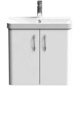 Curve Wall Hung 2 Door Vanity Basin Unit - 600mm - Gloss White with Chrome D Shape Handles (Tap Not Included) Price Comparisons | Compare The Build