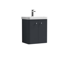 Curve Wall Hung 2 Door Vanity Unit with Ceramic Sink - 500mm  - Soft Black - Balterley