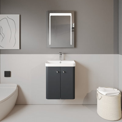 Curve Wall Hung 2 Door Vanity Unit with Ceramic Sink - 500mm  - Soft Black - Balterley