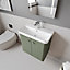 Curve Wall Hung 2 Door Vanity Unit with Ceramic Sink - 600mm  - Satin Green - Balterley
