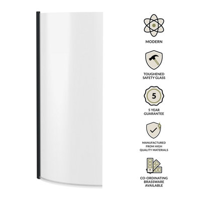 Curved 6mm Toughened Safety Glass Reversible P-Bath Screen - Black- Balterley - 5