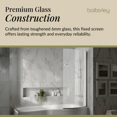 Curved 6mm Toughened Safety Glass Reversible P-Bath Screen - Chrome - Balterley - 3