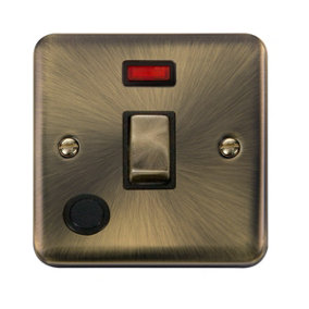 Curved Antique Brass 1 Gang 20A Ingot DP Switch With Flex With Neon - Black Trim - SE Home