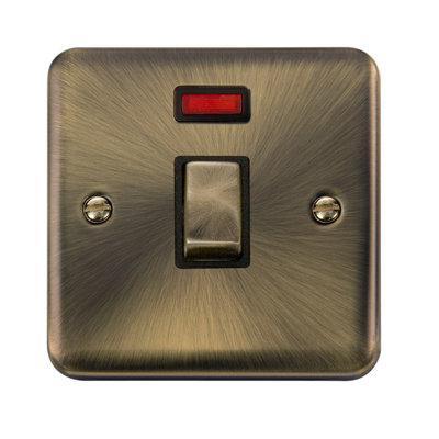 Curved Antique Brass 1 Gang 20A Ingot DP Switch With Neon - Black Trim - SE Home