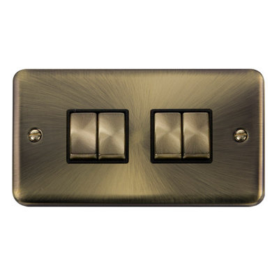 Curved Antique Brass 10A 4 Gang 2 Way Ingot Light Switch - Black Trim - SE Home