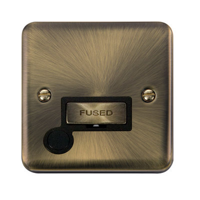 Curved Antique Brass 13A Fused Ingot Connection Unit With Flex - Black Trim - SE Home