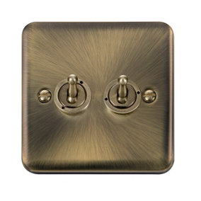 Curved Antique Brass 2 Gang 2 Way 10AX Toggle Light Switch - SE Home