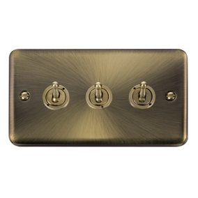 Curved Antique Brass 3 Gang 2 Way 10AX Toggle Light Switch - SE Home