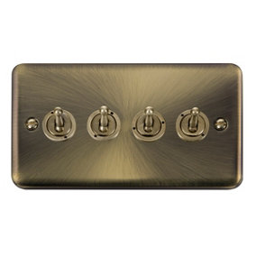 Curved Antique Brass 4 Gang 2 Way 10AX Toggle Light Switch - SE Home