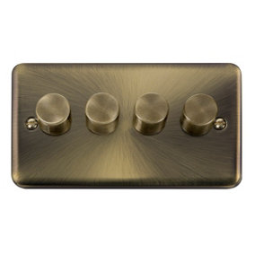 Curved Antique Brass 4 Gang 2 Way LED 100W Trailing Edge Dimmer Light Switch. - SE Home