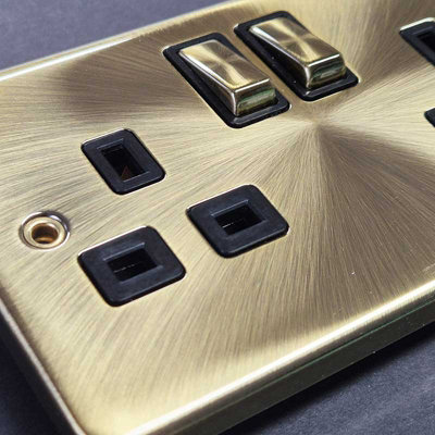 Curved Antique Brass Master Telephone Twin Socket - Black Trim - SE Home