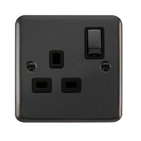 Curved Black Nickel 1 Gang 13A DP Ingot Switched Plug Socket - Black Trim - SE Home