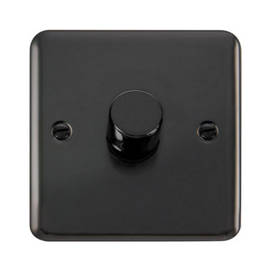 Curved Black Nickel 1 Gang 2 Way LED 100W Trailing Edge Dimmer Light Switch - SE Home