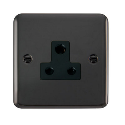 Curved Black Nickel 1 Gang 5A Round Pin Socket - Black Trim - SE Home