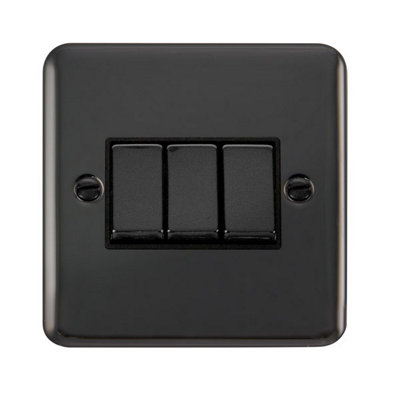 Curved Black Nickel 10A 3 Gang 2 Way Ingot Light Switch - Black Trim - SE Home