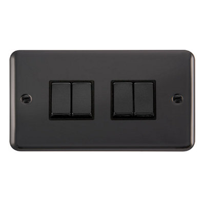 Curved Black Nickel 10A 4 Gang 2 Way Ingot Light Switch - Black Trim - SE Home