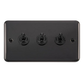 Curved Black Nickel 3 Gang 2 Way 10AX Toggle Light Switch - SE Home