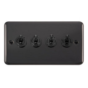 Curved Black Nickel 4 Gang 2 Way 10AX Toggle Light Switch - SE Home