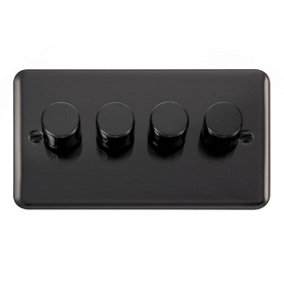 Curved Black Nickel 4 Gang 2 Way LED 100W Trailing Edge Dimmer Light Switch. - SE Home