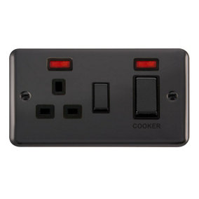 Curved Black Nickel Cooker Control Ingot 45A With 13A Switched Plug Socket & 2 Neons - Black Trim - SE Home