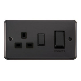 Curved Black Nickel Cooker Control Ingot 45A With 13A Switched Plug Socket - Black Trim - SE Home