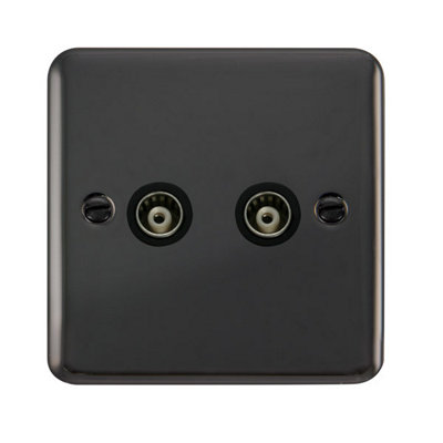 Curved Black Nickel Twin Isolated Coaxial Socket - Black Trim - SE Home