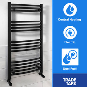 Curved Black Towel Rail Heated Ladder Modern Bathroom Radiator 500mmX1600mm