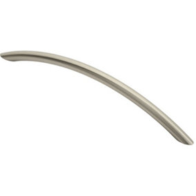 Curved Bow Cabinet Pull Handle 226 x 10mm 192mm Fixing Centers Satin Nickel