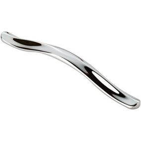 Curved Cupboard Pull Handle with Ridge 192mm Fixing Centres Polished Chrome