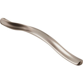 Curved Cupboard Pull Handle with Ridge 192mm Fixing Centres Satin Nickel